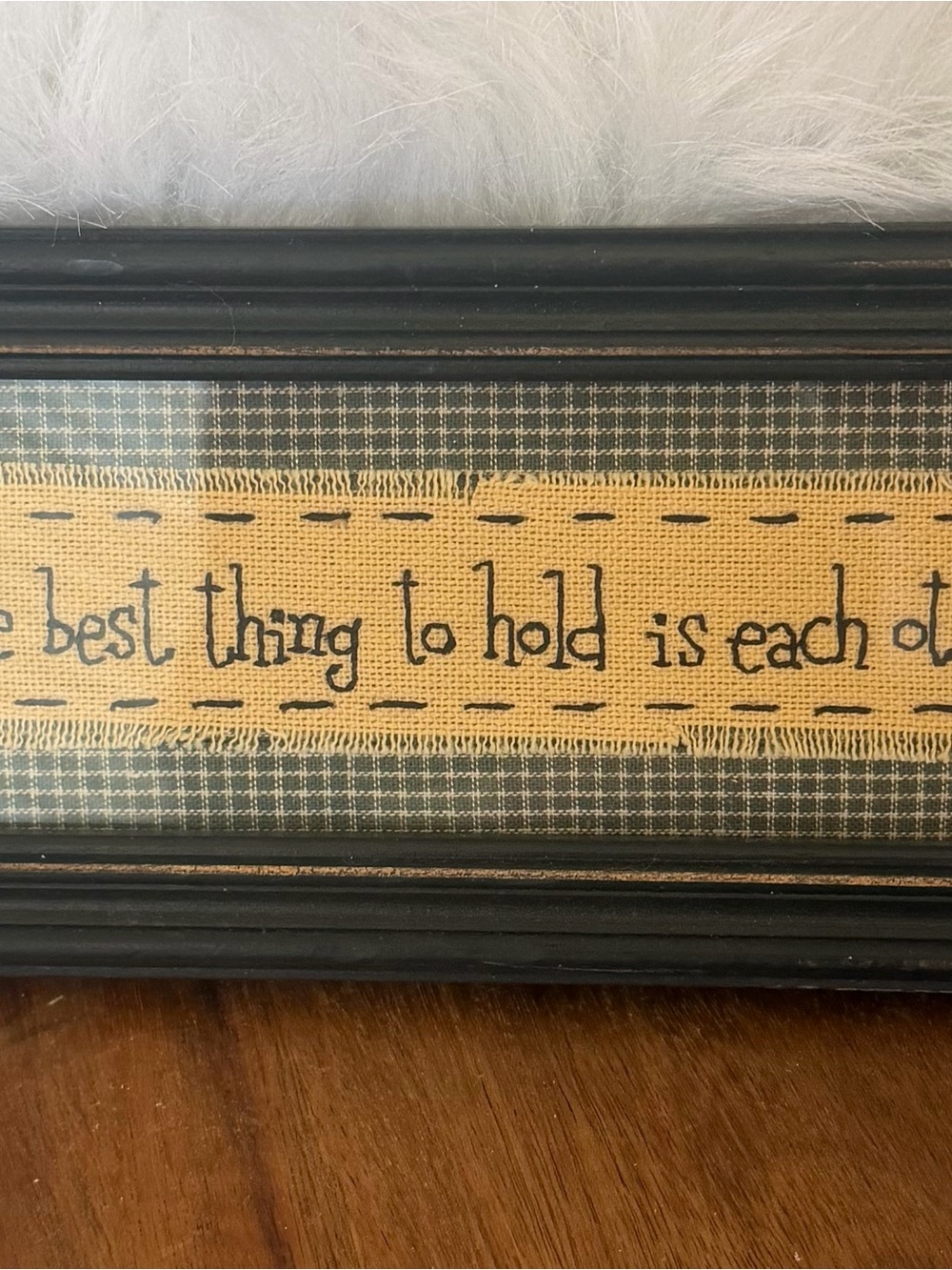 Framed Burlap Accent Sign in Black and Tan